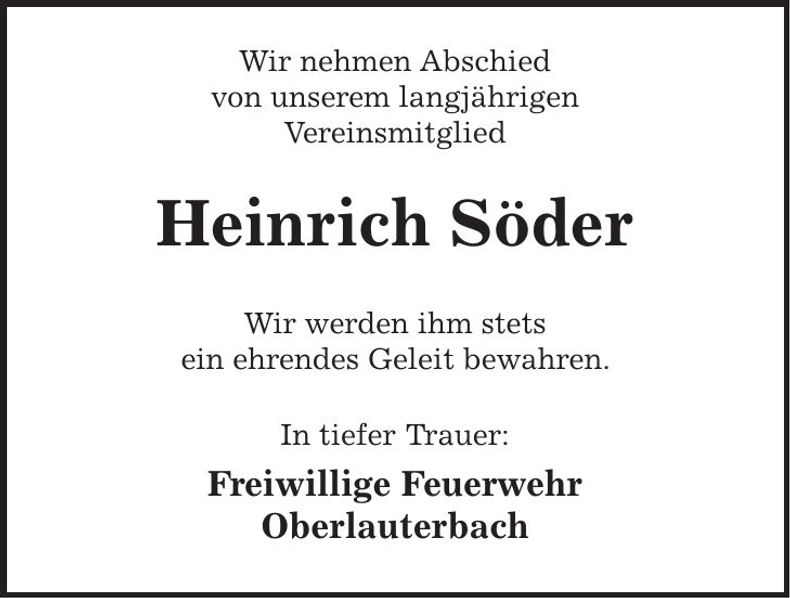 Traueranzeige Heinrich Söder