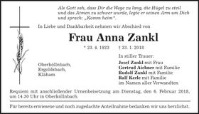 Traueranzeige Anna Zankl