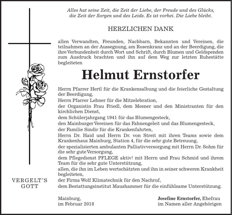 Traueranzeige Helmut Ernstorfer