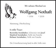 Traueranzeige Wolfgang Nothaft