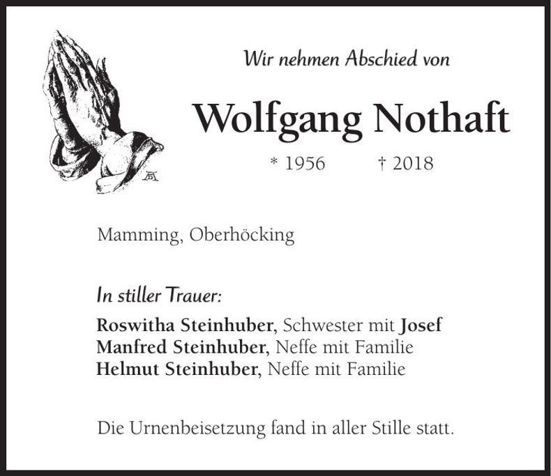 Traueranzeige Wolfgang Nothaft