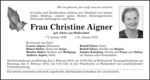 Traueranzeige Christine Aigner