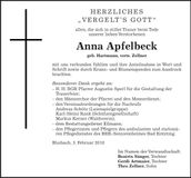 Traueranzeige Anna Apfelbeck