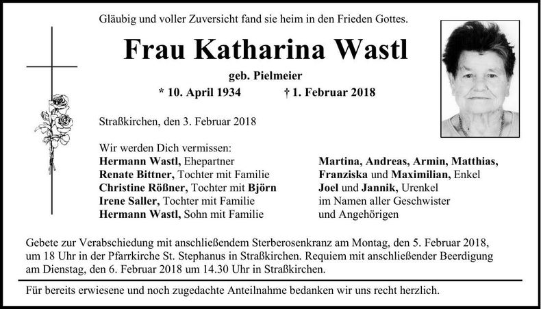 Traueranzeige Katharina Wastl