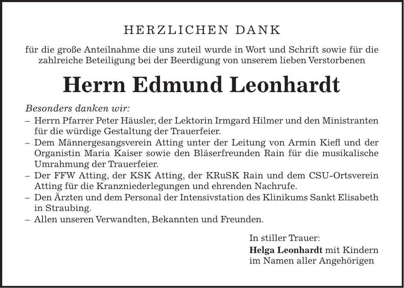 Traueranzeige Edmund Leonhardt