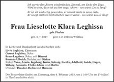 Traueranzeige Lieselotte Leghissa