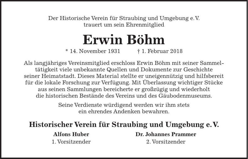Traueranzeige Erwin Böhm