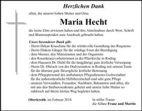 Traueranzeige Maria Hecht