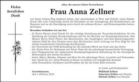 Traueranzeige Anna Zellner
