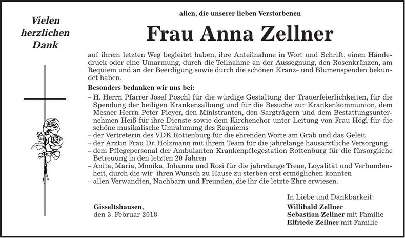 Traueranzeige Anna Zellner