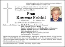 Traueranzeige Kreszenz Früchtl