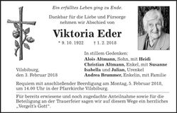 Traueranzeige Viktoria Eder