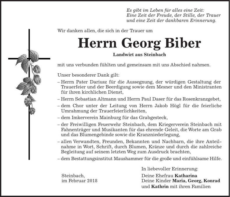Traueranzeige Georg Biber