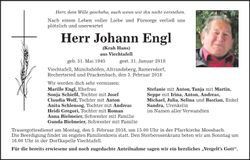 Traueranzeige Johann Engl
