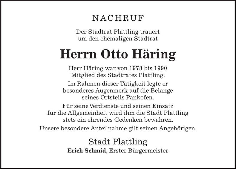 Traueranzeige Otto Häring