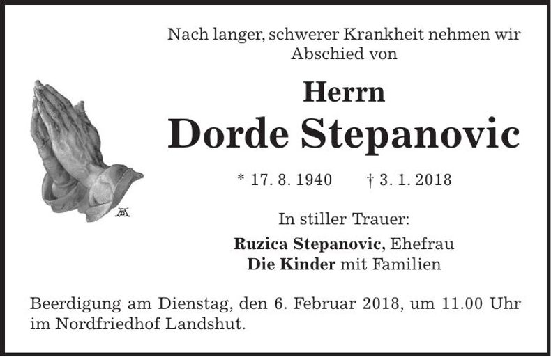 Traueranzeige Dorde Stepanovic