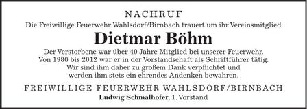 Traueranzeige Dietmar Böhm