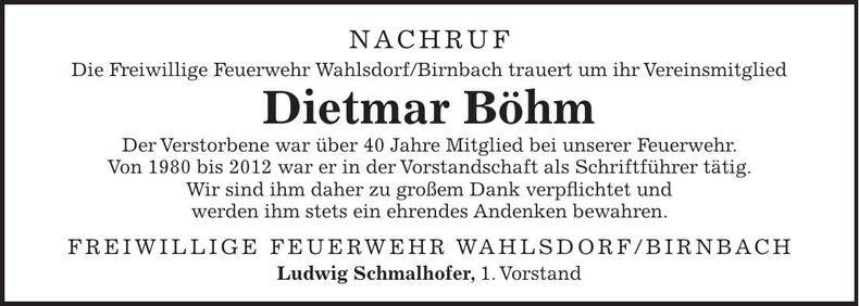 Traueranzeige Dietmar Böhm
