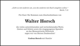 Traueranzeige Walter Horsch