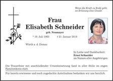 Traueranzeige Elisabeth Schneider