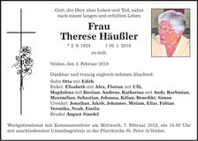 Traueranzeige Therese Häußler