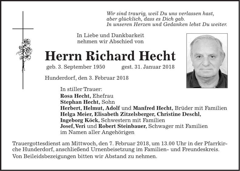 Traueranzeige Richard Hecht