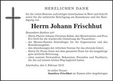 Traueranzeige Johann Frischhut