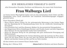 Traueranzeige Walburga Listl