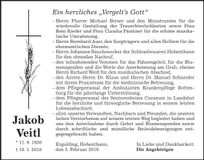 Traueranzeige Jakob Veitl
