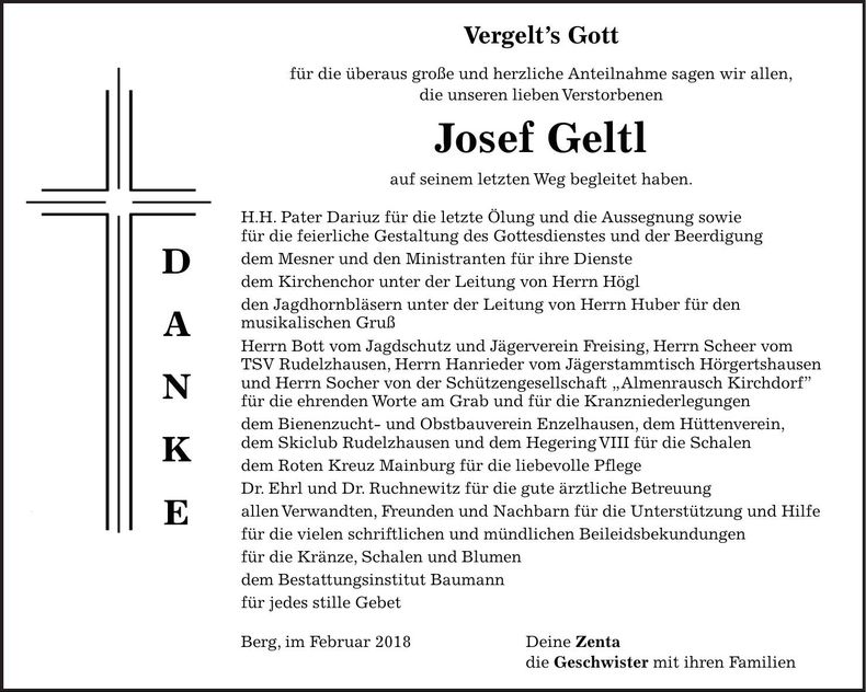 Traueranzeige Josef Geltl