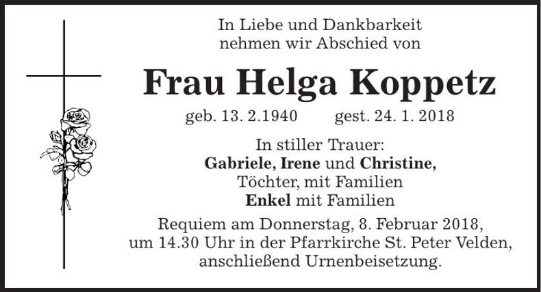 Traueranzeige Helga Koppetz