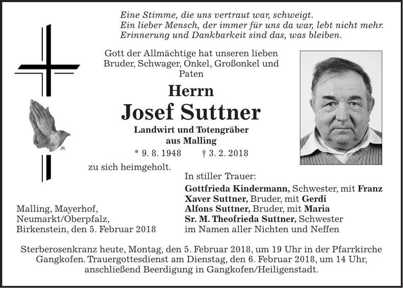 Traueranzeige Josef Suttner