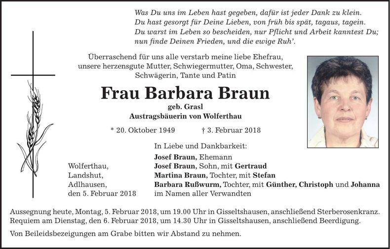 Traueranzeige Barbara Braun