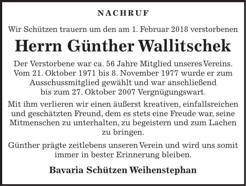 Traueranzeige Günther Wallitschek