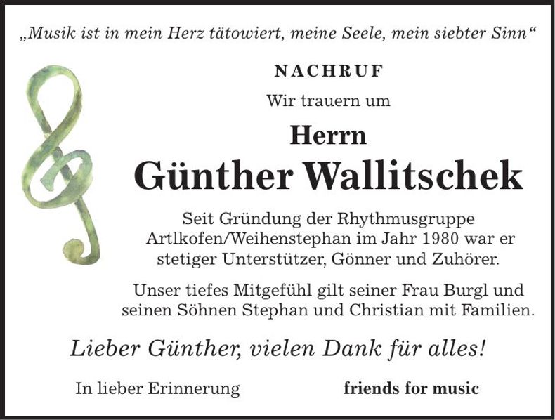 Traueranzeige Günther Wallitschek