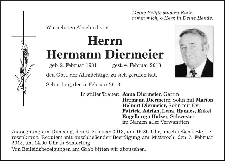 Traueranzeige Hermann Diermeier