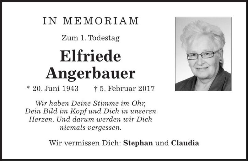 Traueranzeige Elfriede Angerbauer