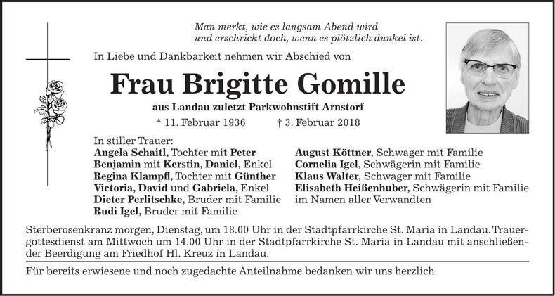 Traueranzeige Brigitte Gomille