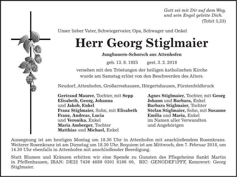Traueranzeige Georg Stiglmaier