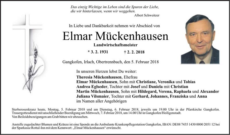 Traueranzeige Elmar Mückenhausen