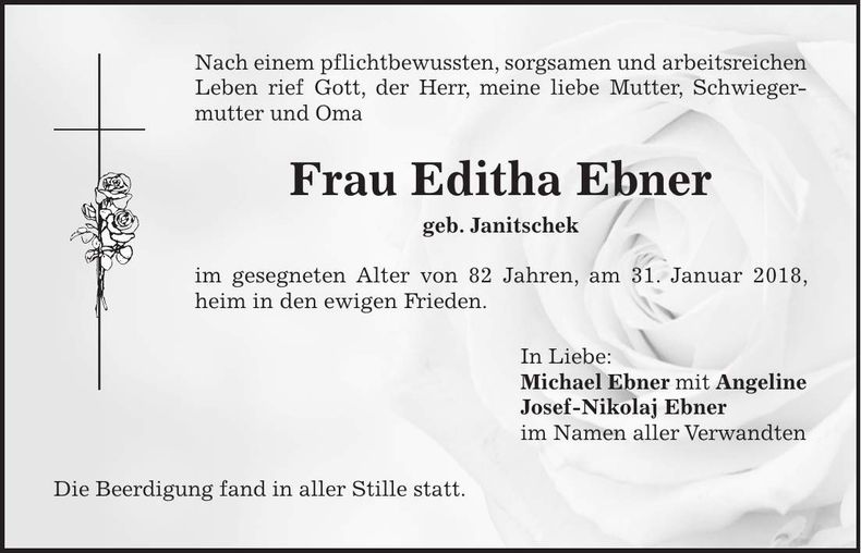 Traueranzeige Editha Ebner