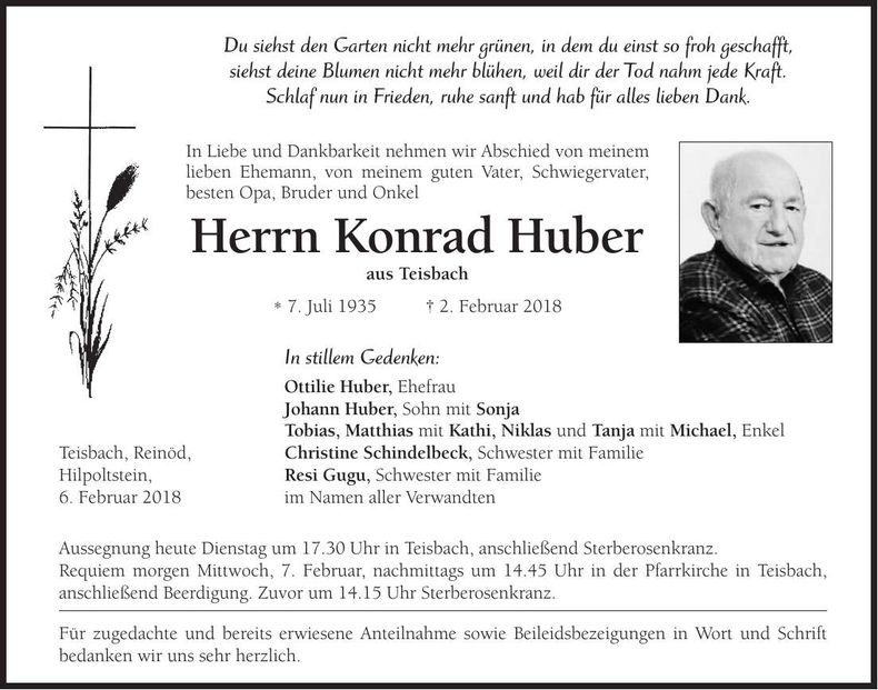 Traueranzeige Konrad Huber