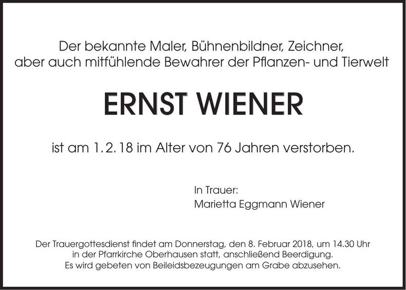 Traueranzeige Ernst Wiener