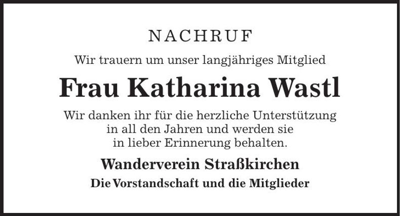 Traueranzeige Katharina Wastl