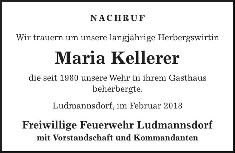 Traueranzeige Maria Kellerer