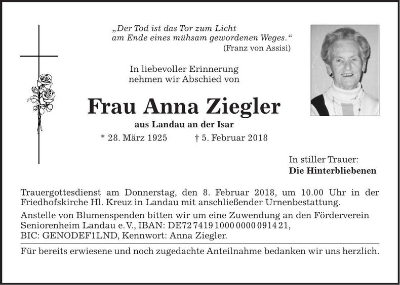 Traueranzeige Anna Ziegler