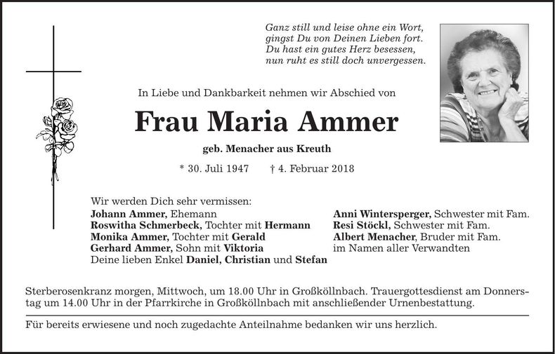 Traueranzeige Maria Ammer