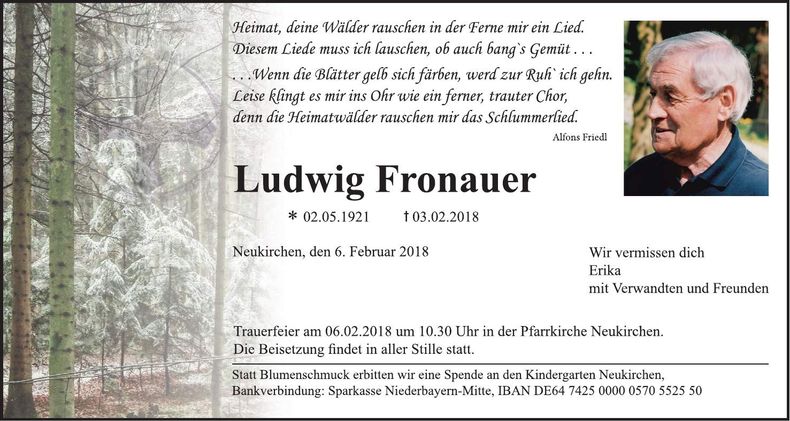 Traueranzeige Ludwig Fronauer