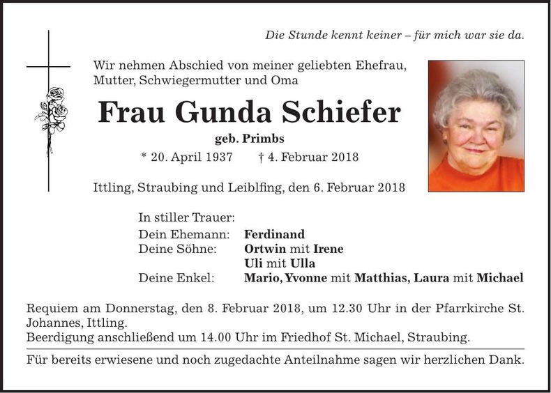 Traueranzeige Gunda Schiefer