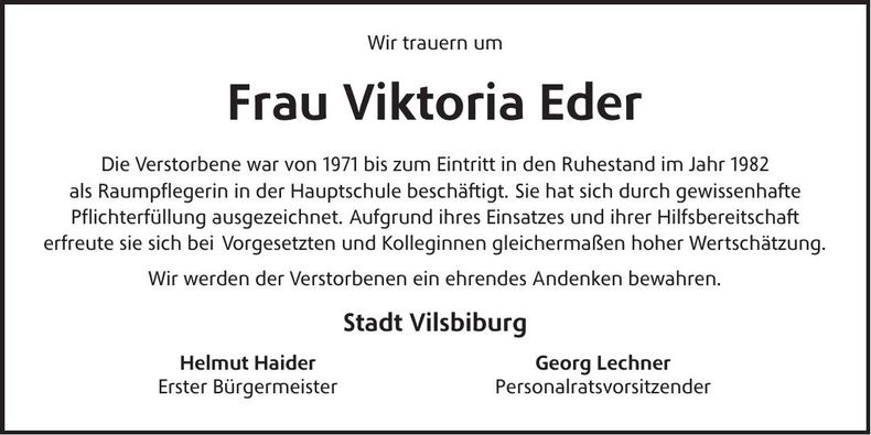 Traueranzeige Viktoria Eder